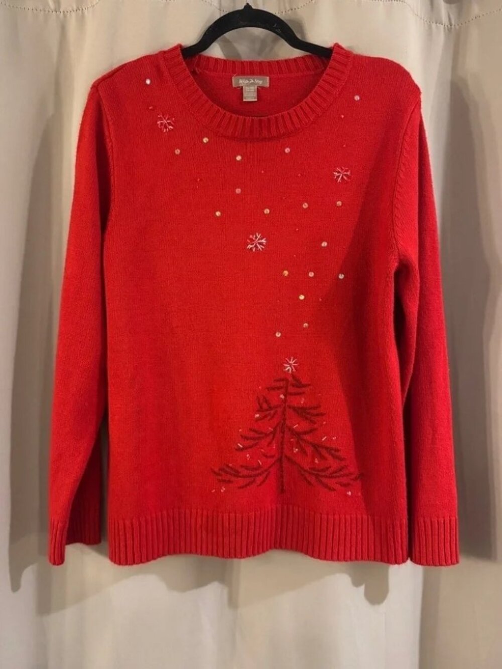 White Stag Red Embellished Crewneck Sweater